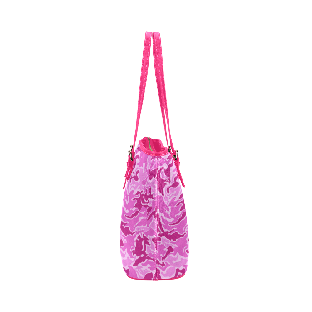 Camo Pink Camouflage Pattern Print Leather Tote Bag/Large (Model 1651)