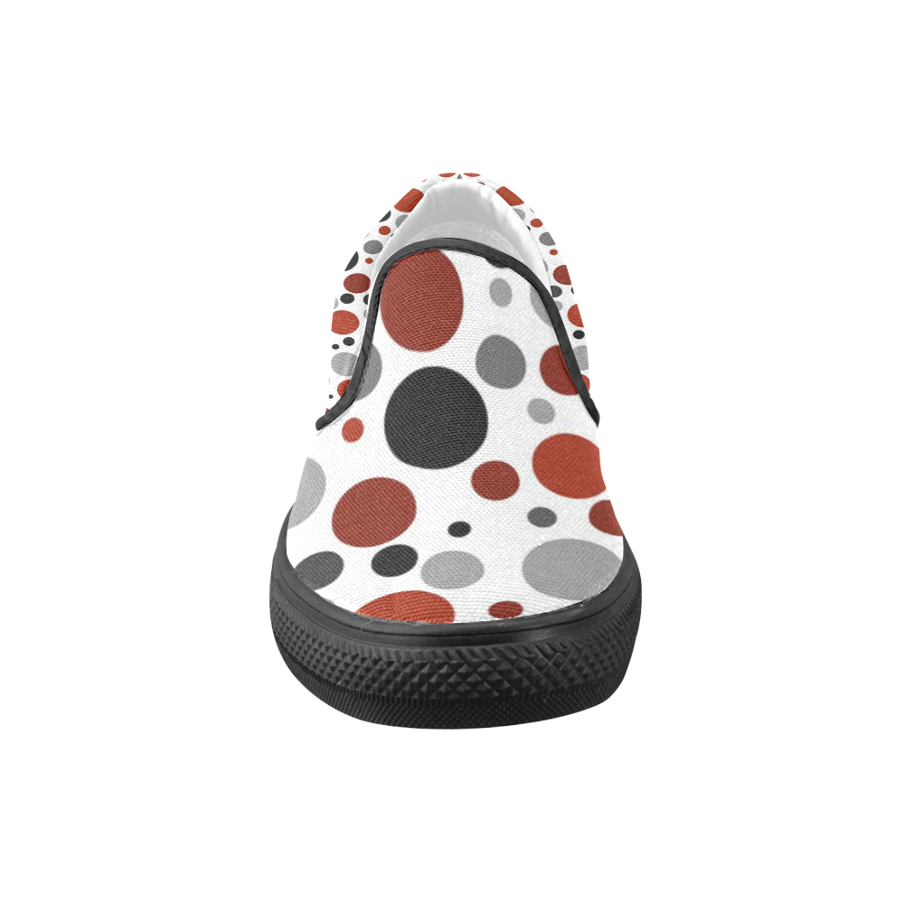 red black gray polka dot Women's Unusual Slip-on Canvas Shoes (Model 019)