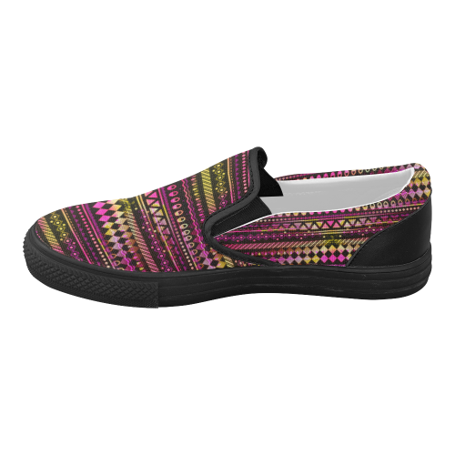 Pink N Yellow Tribal Pattern Women's Slip-on Canvas Shoes (Model 019)