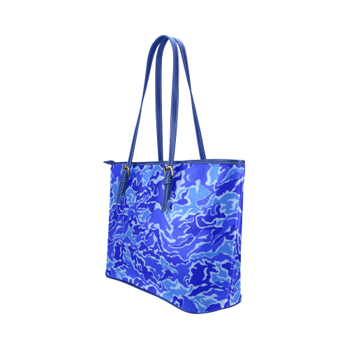 Camo Blue Camouflage Pattern Print Leather Tote Bag/Large (Model 1651)