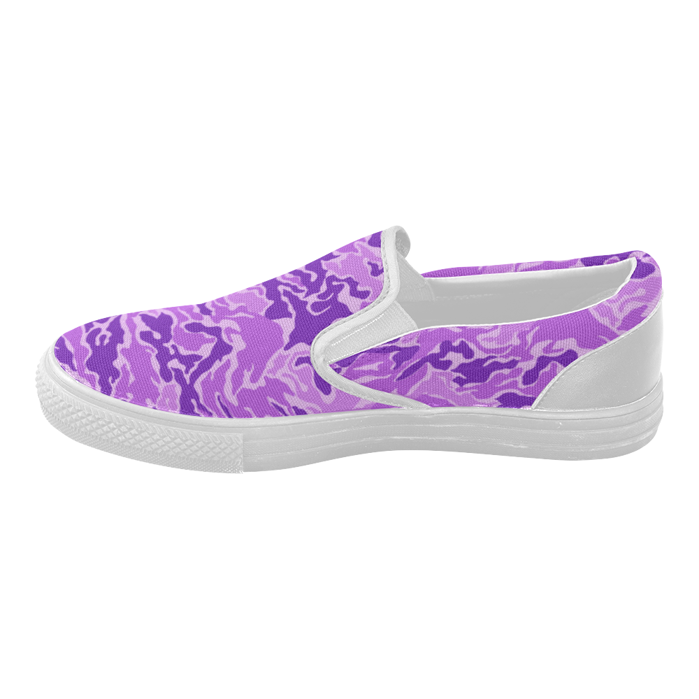 Camo Purple Camouflage Pattern Print Women's Slip-on Canvas Shoes (Model 019)