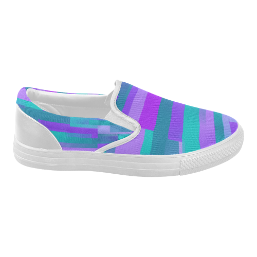 Purple and Teal Blocks Women's Slip-on Canvas Shoes (Model 019)