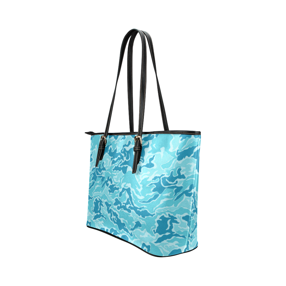 Camo Blue Camouflage Pattern Print Leather Tote Bag/Small (Model 1651)