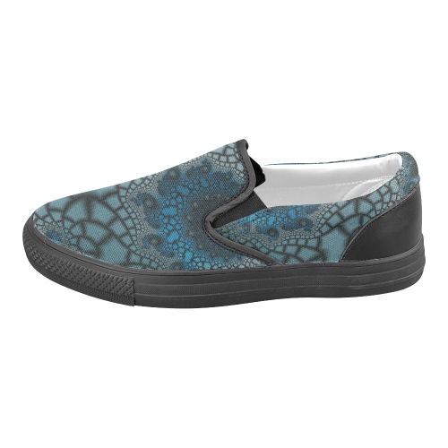 blue fractal Women's Unusual Slip-on Canvas Shoes (Model 019)