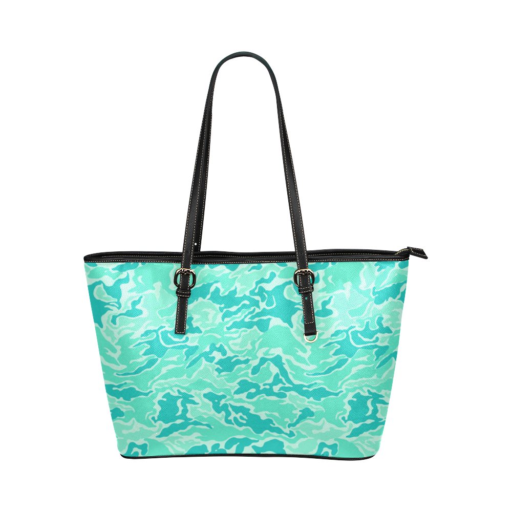 Camo Turquoise Camouflage Pattern Print Leather Tote Bag/Large (Model 1651)