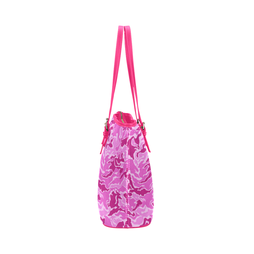 Camo Pink Camouflage Pattern Print Leather Tote Bag/Small (Model 1651)