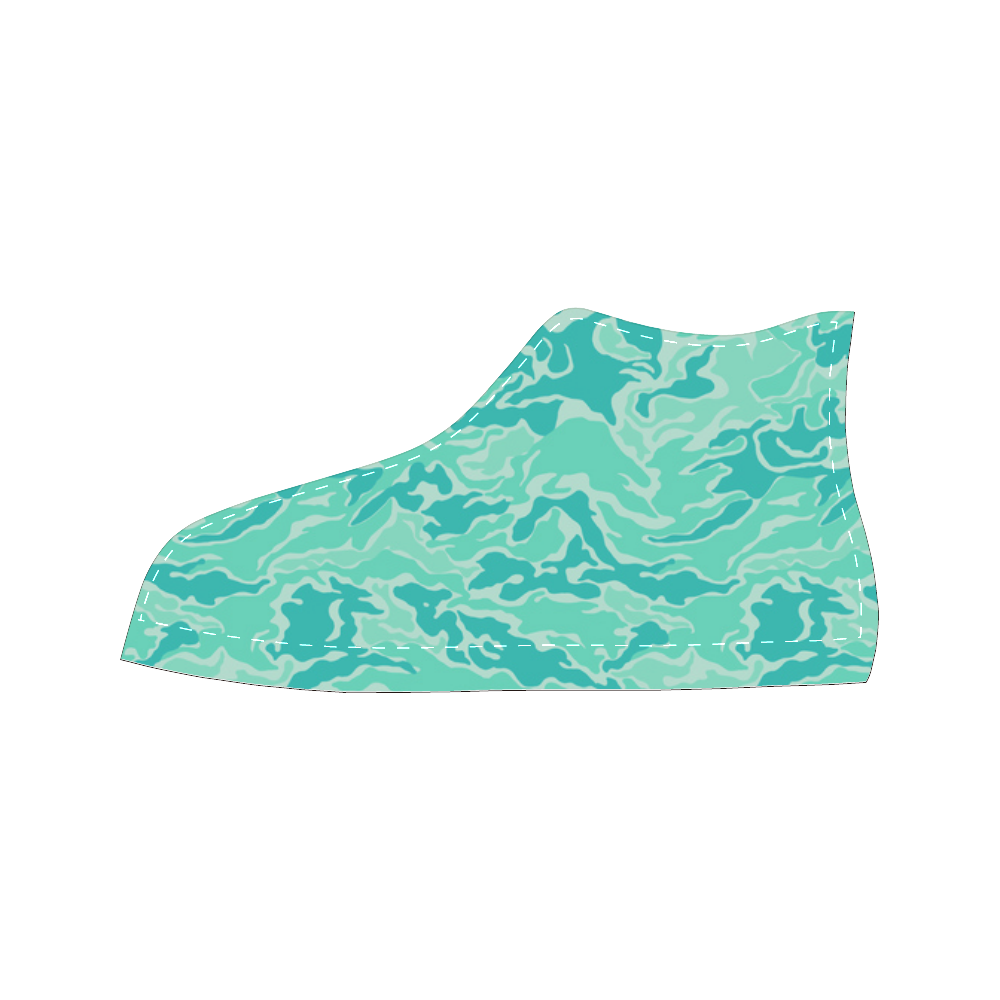 Camo Turquoise Camouflage Pattern Print Women's Classic High Top Canvas Shoes (Model 017)