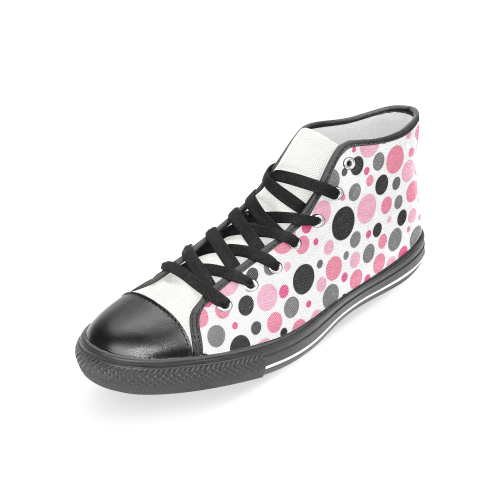 pink gray and black polka dots Women's Classic High Top Canvas Shoes (Model 017)