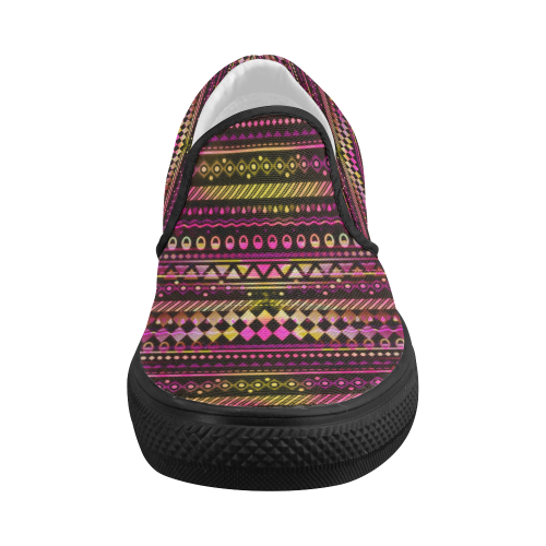 Pink N Yellow Tribal Pattern Women's Slip-on Canvas Shoes (Model 019)