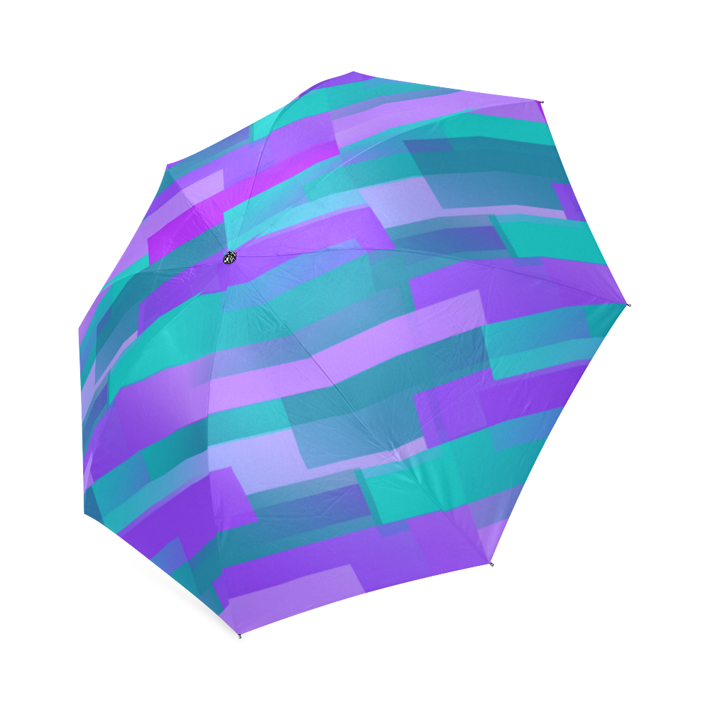 Purple and Teal Blocks Foldable Umbrella (Model U01)