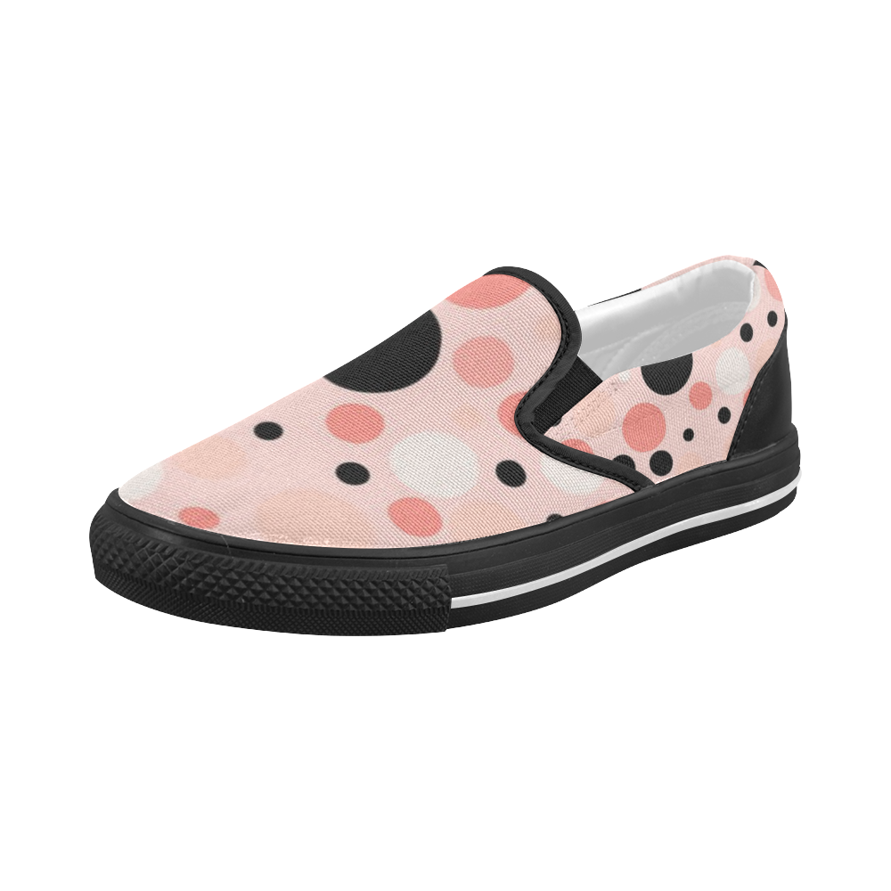 vintage pink and black polka dot Women's Slip-on Canvas Shoes (Model 019)