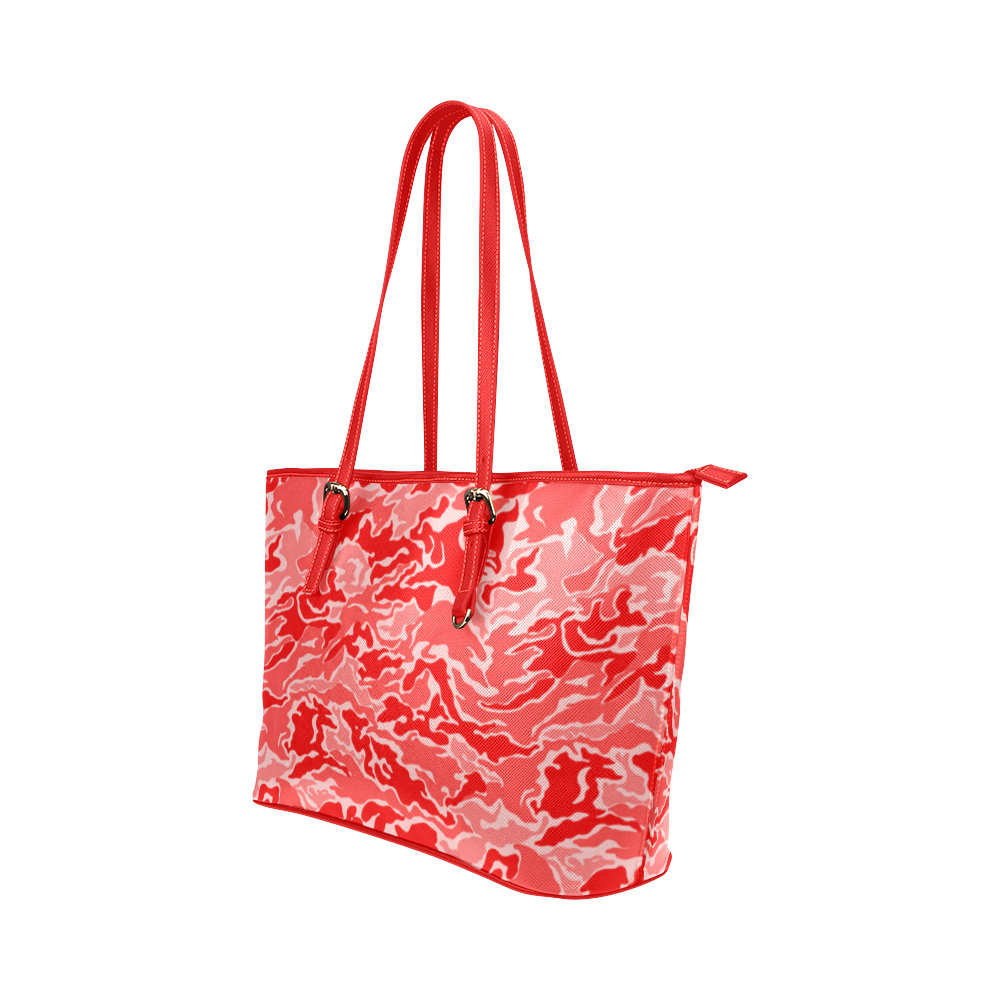 Camo Red Camouflage Pattern Print Leather Tote Bag/Small (Model 1651)