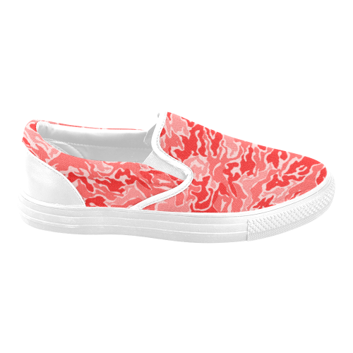 Camo Red Camouflage Pattern Print Women's Unusual Slip-on Canvas Shoes (Model 019)