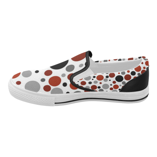 red black gray polka dot Women's Slip-on Canvas Shoes (Model 019)