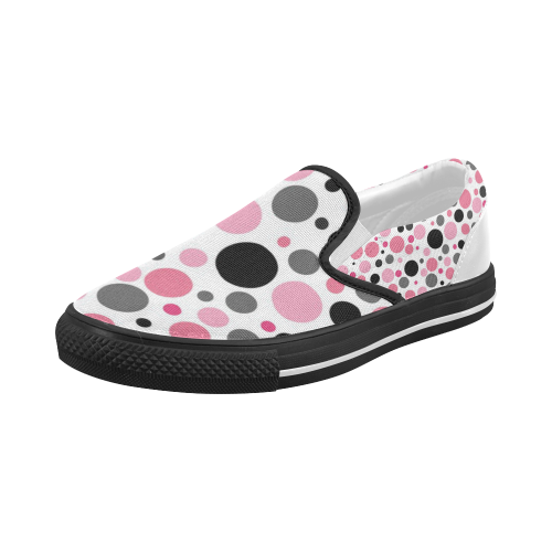 pink gray and black polka dots Women's Slip-on Canvas Shoes (Model 019)