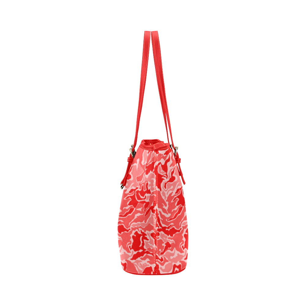 Camo Red Camouflage Pattern Print Leather Tote Bag/Large (Model 1651)