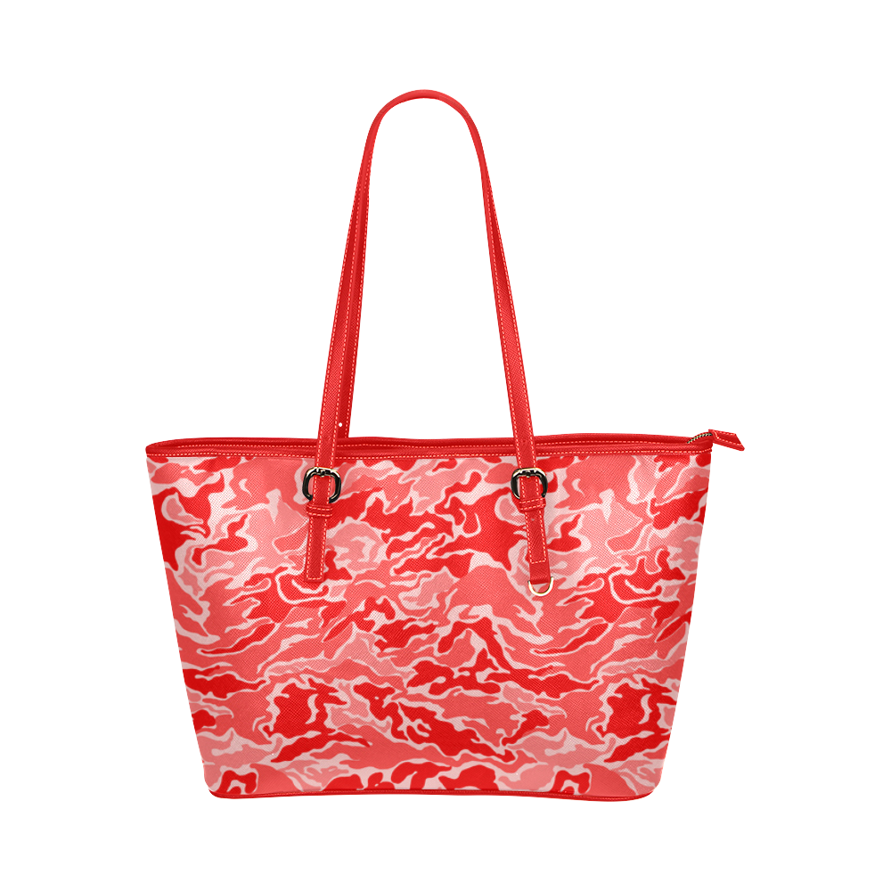 Camo Red Camouflage Pattern Print Leather Tote Bag/Small (Model 1651)