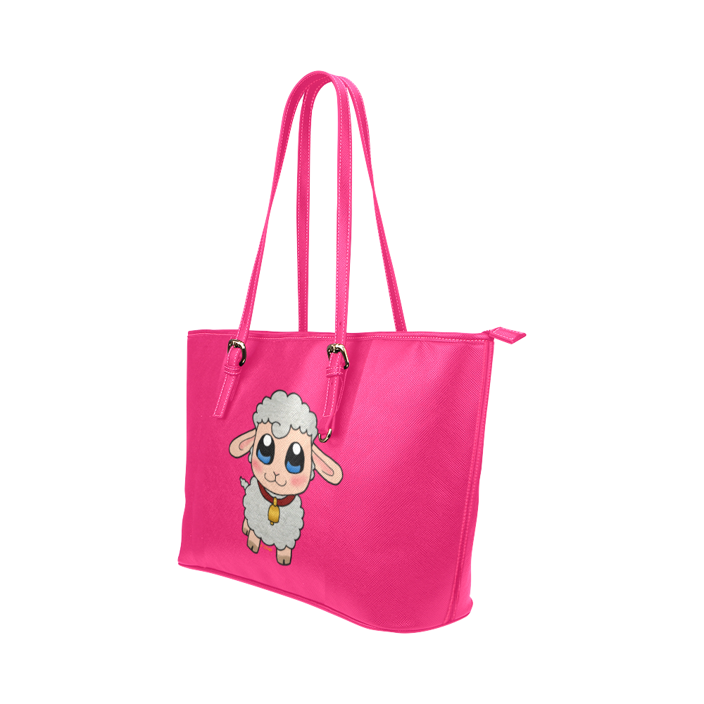 Cute sheep Leather Tote Bag/Small (Model 1651)