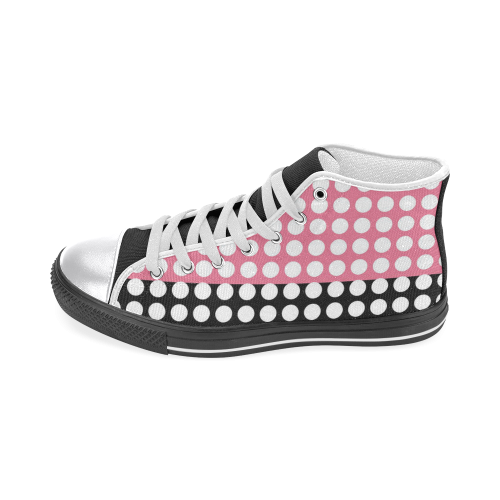 black and pink with white dots Women's Classic High Top Canvas Shoes (Model 017)