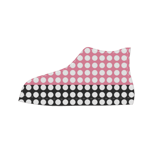 black and pink with white dots Women's Classic High Top Canvas Shoes (Model 017)