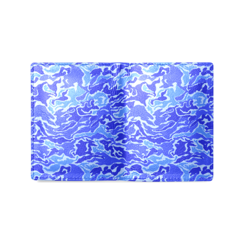 Camo Blue Camouflage Pattern Print Men's Leather Wallet (Model 1612)