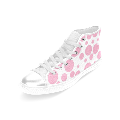 Pink Polka Dot Women's Classic High Top Canvas Shoes (Model 017)