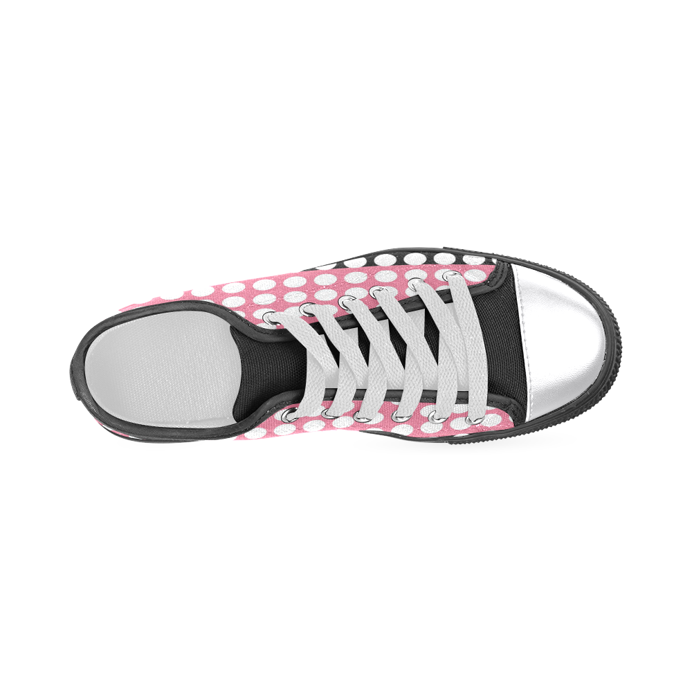 black and pink with white dots Women's Classic Canvas Shoes (Model 018)