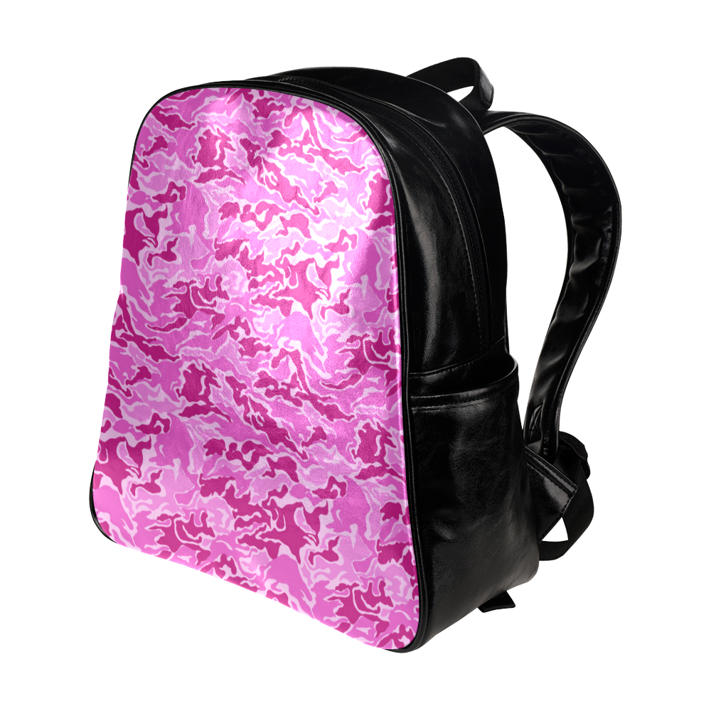 Camo Pink Camouflage Pattern Print Multi-Pockets Backpack (Model 1636)