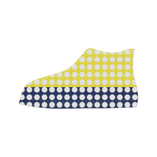 blue and yellow with white dots Women's Classic High Top Canvas Shoes (Model 017)