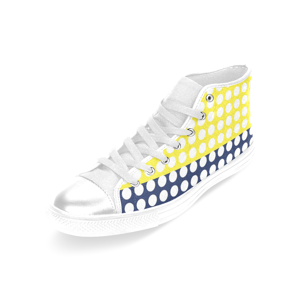 blue and yellow with white dots Women's Classic High Top Canvas Shoes (Model 017)