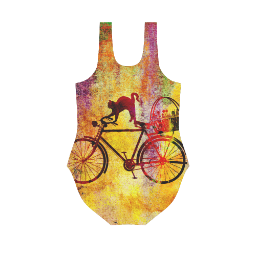 Cat and Bicycle Vest One Piece Swimsuit (Model S04)