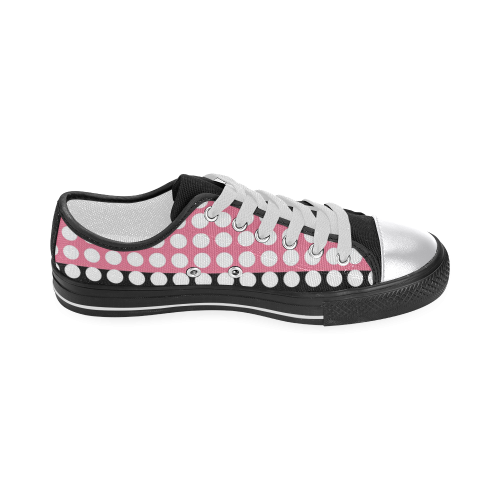 black and pink with white dots Women's Classic Canvas Shoes (Model 018)