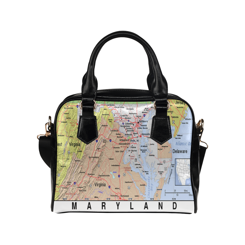 Maryland Cities And State Map Shoulder Handbag (Model 1634)