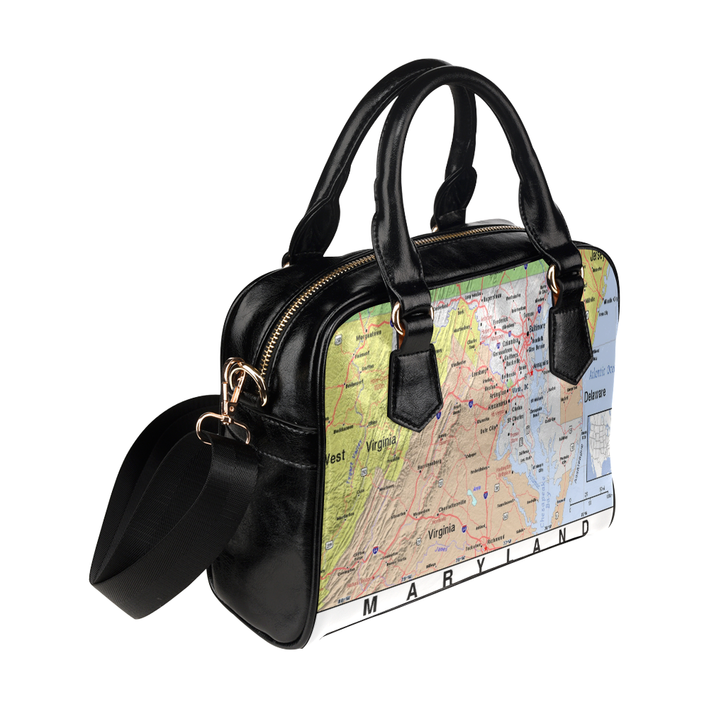 Maryland Cities And State Map Shoulder Handbag (Model 1634)