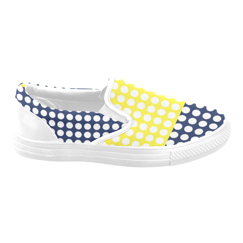 blue and yellow with white dots Women's Unusual Slip-on Canvas Shoes (Model 019)