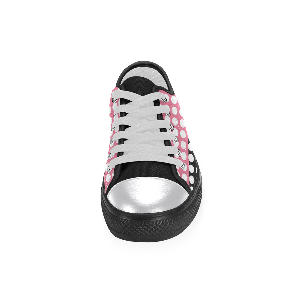 black and pink with white dots Women's Classic Canvas Shoes (Model 018)