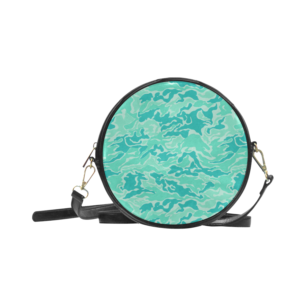 Camo Turquoise Camouflage Pattern Print Round Sling Bag (Model 1647)