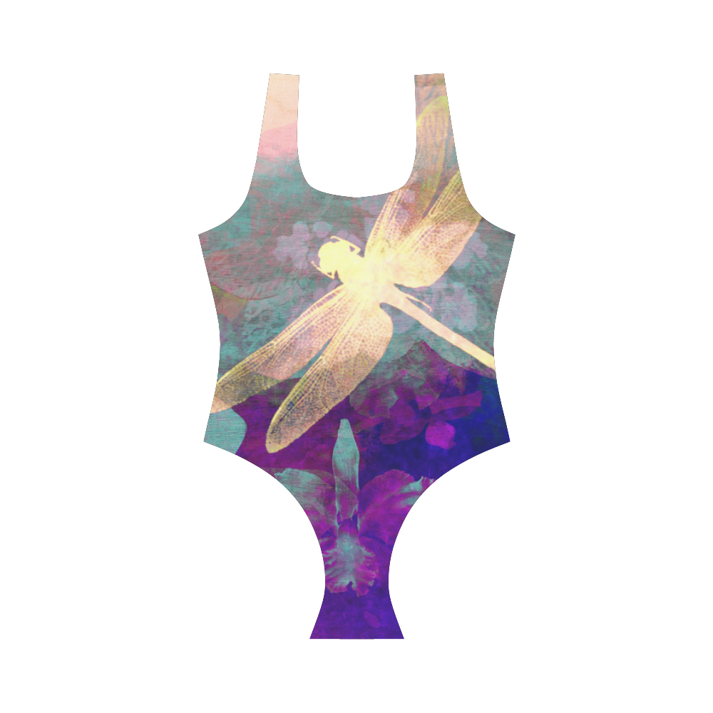 Dragonflies and Orchids Vest One Piece Swimsuit (Model S04)