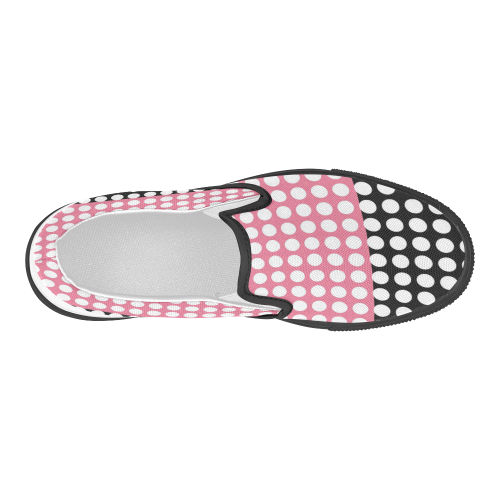 black and pink with white dots Women's Slip-on Canvas Shoes (Model 019)