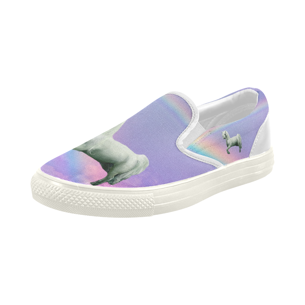 Unicorn and Rainbow Women's Slip-on Canvas Shoes (Model 019)