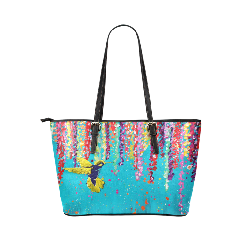 Bird Painting Leather Tote Bag/Large (Model 1651)