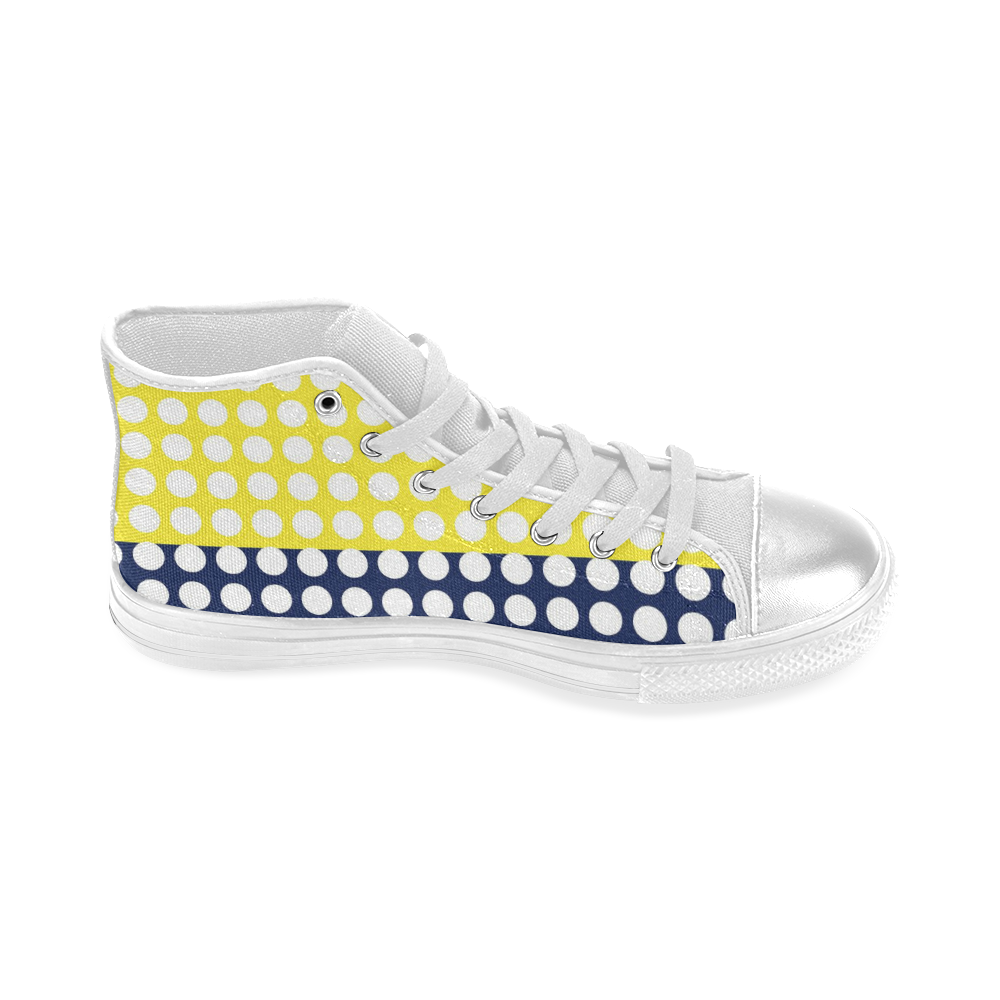 blue and yellow with white dots Women's Classic High Top Canvas Shoes (Model 017)