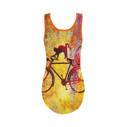Cat and Bicycle Vest One Piece Swimsuit (Model S04)