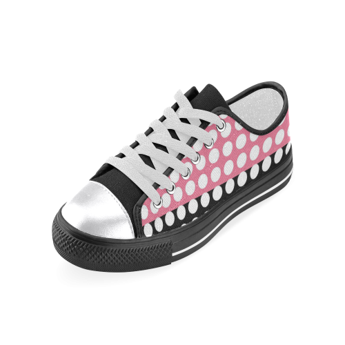 black and pink with white dots Women's Classic Canvas Shoes (Model 018)