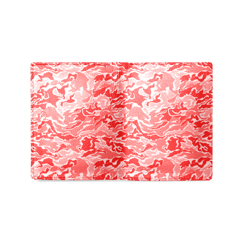 Camo Red Camouflage Pattern Print Men's Leather Wallet (Model 1612)