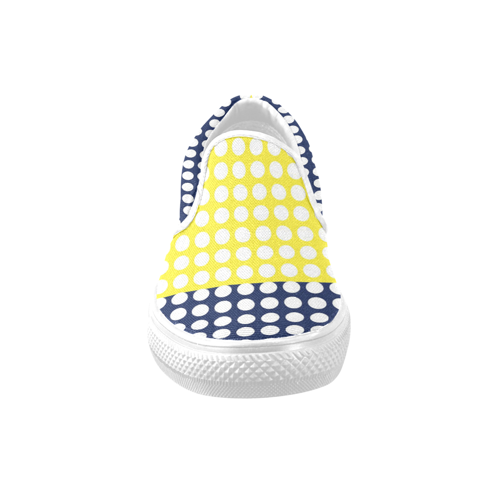 blue and yellow with white dots Women's Unusual Slip-on Canvas Shoes (Model 019)
