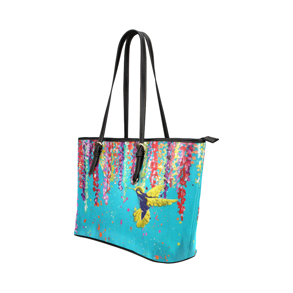 Bird Painting Leather Tote Bag/Large (Model 1651)