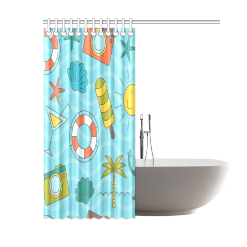 Waves Pattern with Summer Elements Shower Curtain 60"x72"