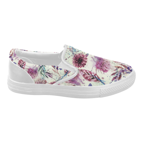 Water Color Flowers Women's Slip-on Canvas Shoes (Model 019)