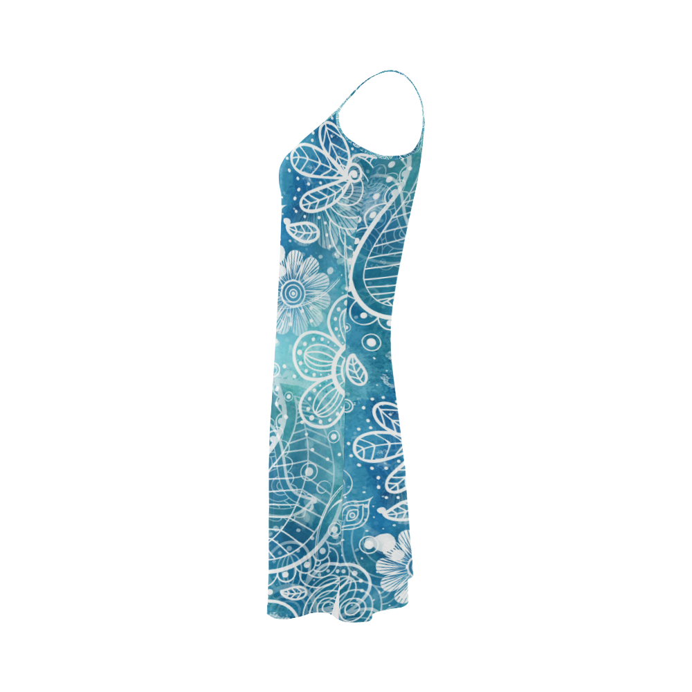 Blue Floral Doodle Dreams Alcestis Slip Dress (Model D05)